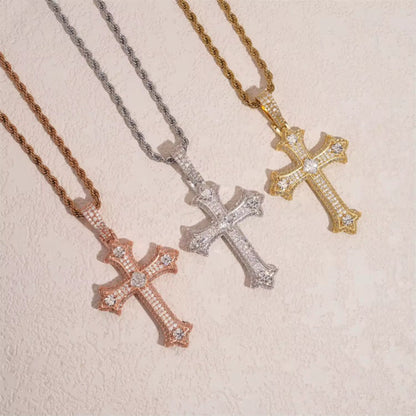 Moissanite Syriac Cross Pendant 14K Gold
