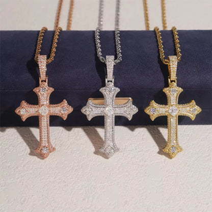 Moissanite Syriac Cross Pendant 14K Gold
